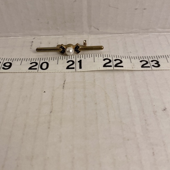 Art nouveau faux Pearl brooch black gems pin - Picture 5 of 6